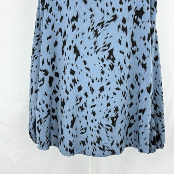 Womens Plus Size 3XL Allover Print Tie Neck Blouse Long Sleeves Dusty Blue - Picture 16 of 16